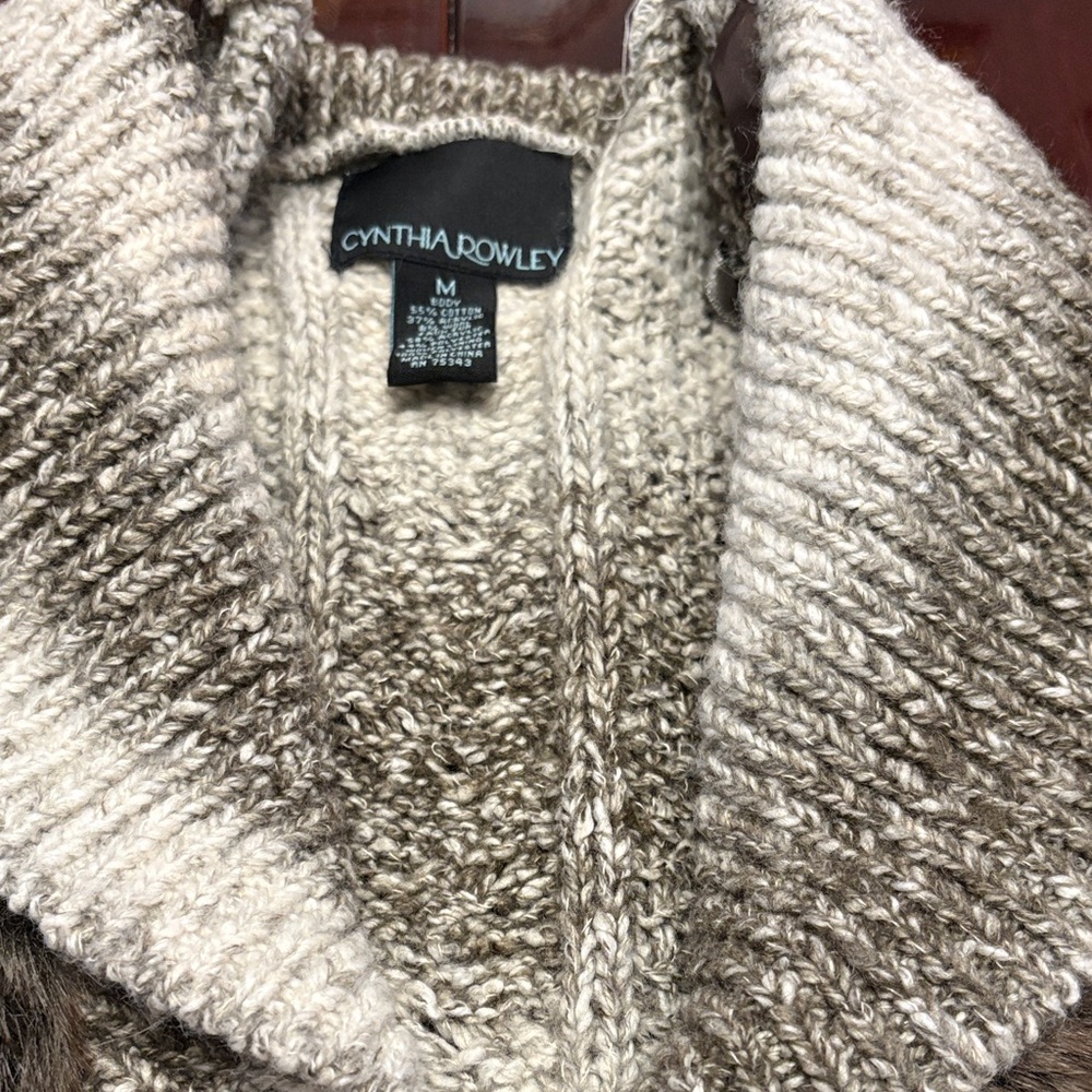 Cynthia Rowley Cream to Taupe Ombre Knit Shawl Collar Cardigan vest.